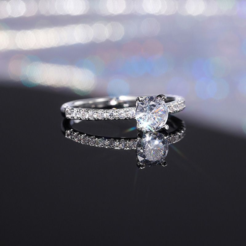 Women's Designer Solitaire Ring with Zircon - Elegant Copper & Platinum-Plated Wedding Band for Her