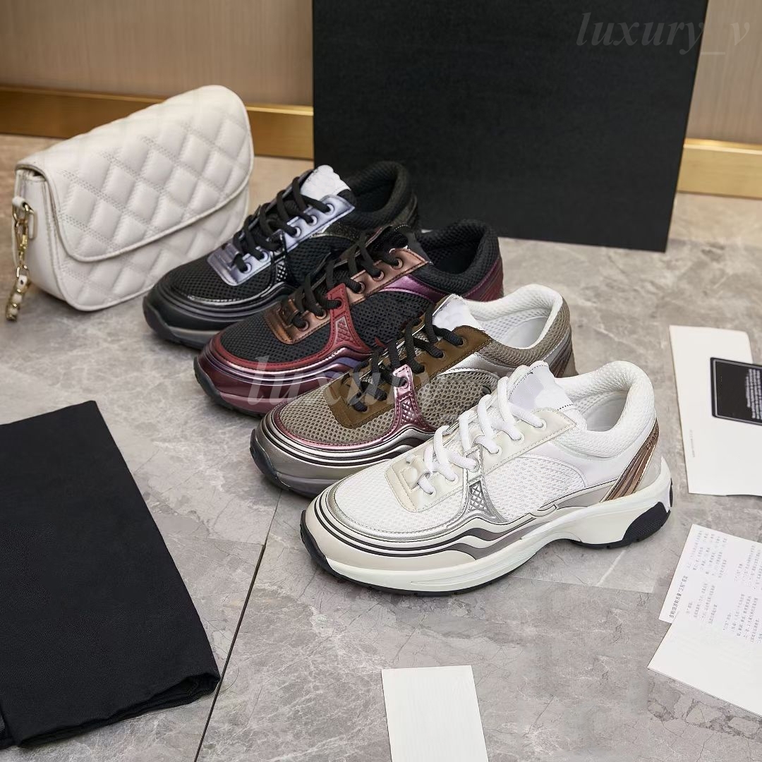 Designer Casual Shoes Calfskin Reflective Sneakers Men Women Suede Sneakers Cotton Tweed Trainers Patchwork Platform Shoe