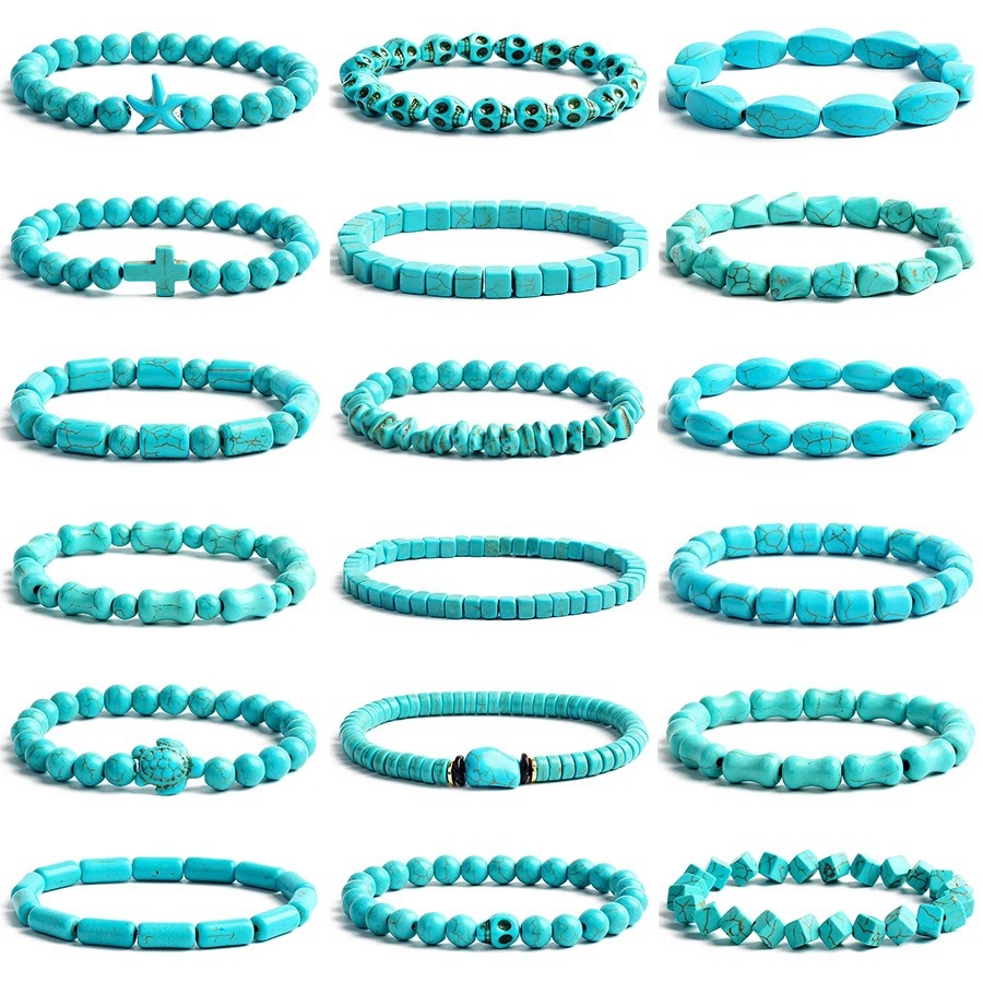 Turquoises Beads Bracelets for Women Reiki Nature Stone Cube Cylinder Irregular Bracelets Healing Healthcare Jewelry