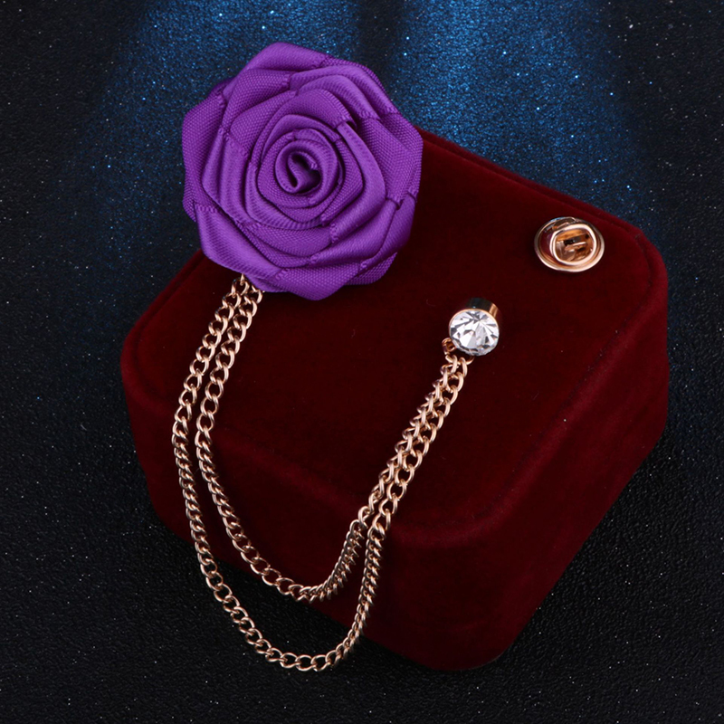 Pins Brooches Korean Bridegroom Wedding Brooches Cloth Art Hand-Made Rose Flower Brooch Lapel Pin Badge Tassel Chain Men's Suit Accessories 23090