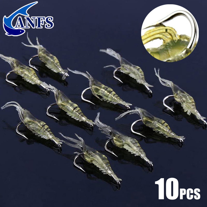 Baits Lures 10pcs Soft Silicone Luminous Simulation Shrimp Shaped Fishing Lure With Hook Bait Kit For Outdoor Accessories 230911