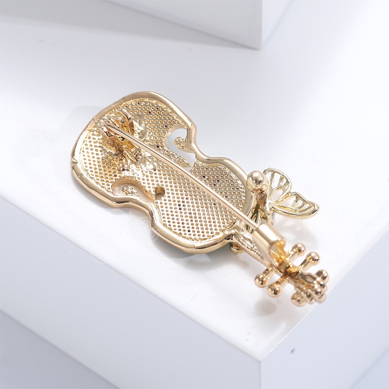 Ladies Elegant Violin Brooch For Women Musical Rhinestone Butterfly Suit Lapel Pins Coat Dress Party Jewelry Gifts