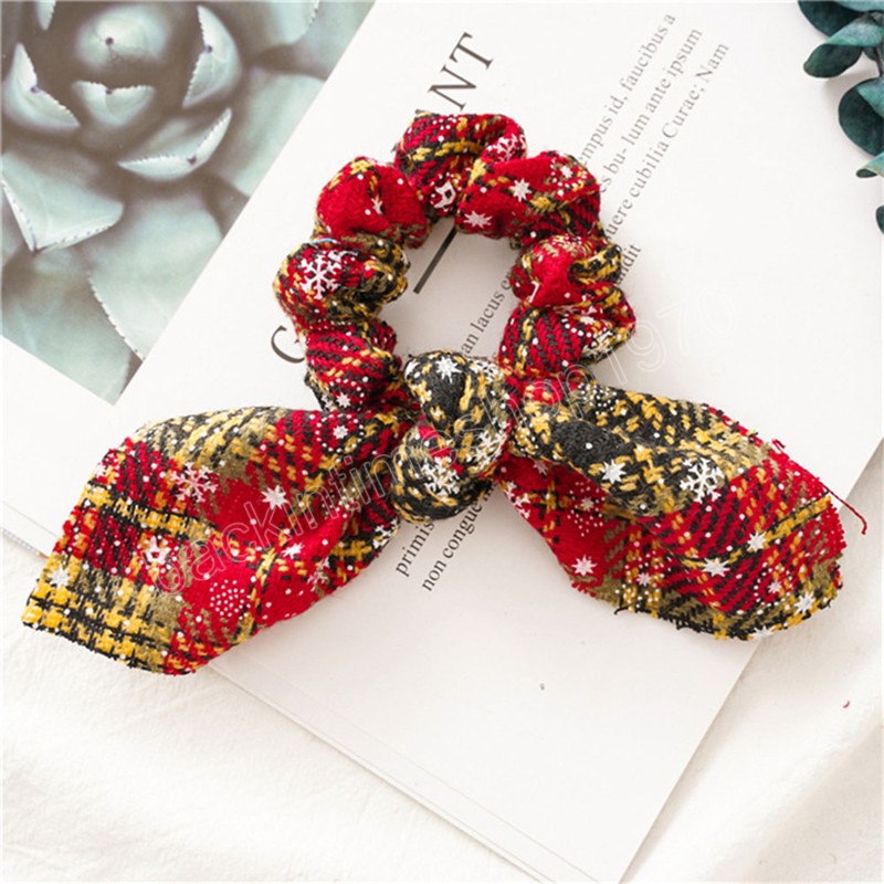 Christmas Knotted Rabbit Ears Hair Band Plaid Striped Headwear Ponytail Holder Xmas Hair Scrunchies Women Gift Hair Accessories