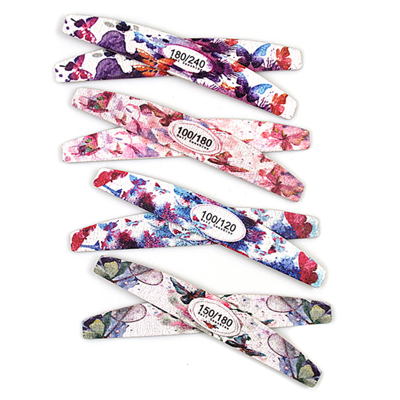Nail Files 50PcsLot 100120180240 Butterfly Alphabet Sanding Buffer Nails Professionel Wooden Half Moon Sandpaper File Block Polish 230909