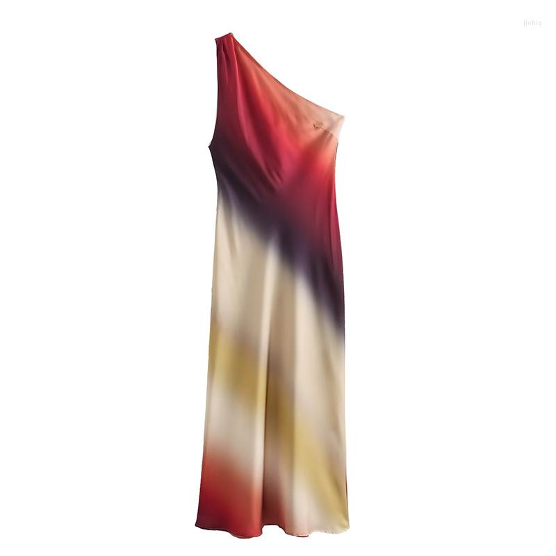 Casual Dresses 2023 Asymmetric Dress Women Satin Tie Dye Midi For Summer Off Shoulder Chic And Elegant Woman Party