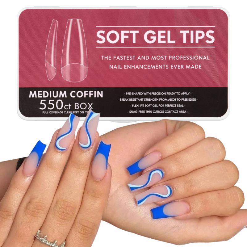 False Nails 550pc Nail Tips Full Cover Colored Ballets Acrylic Transparent Capsules French Ultrathin Manicure 230909