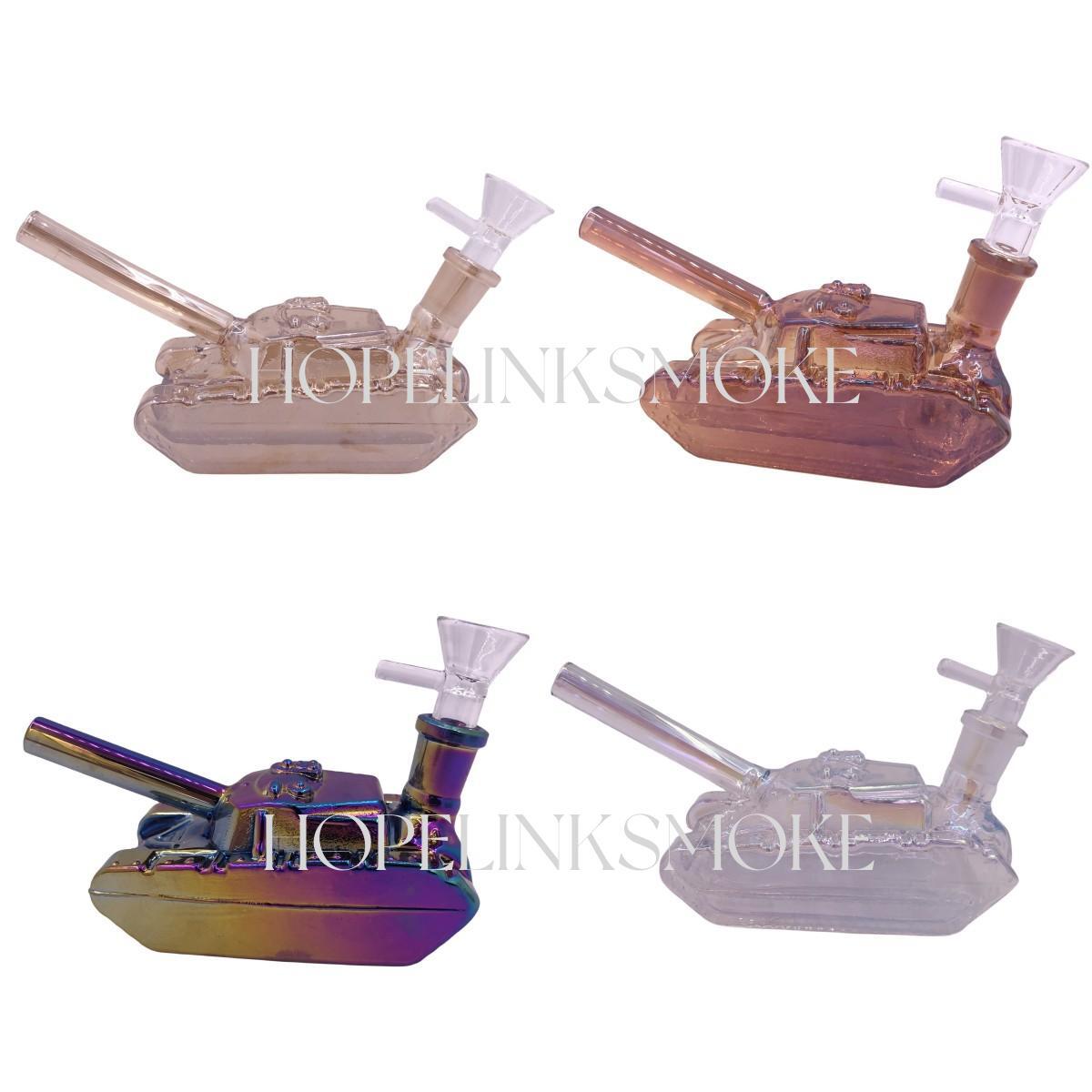 Electroplating Iridescent Tank Glass Smoking Water Pipes with Inline Percolator Color Randomly with 14mm Male Joint Glass Bowl