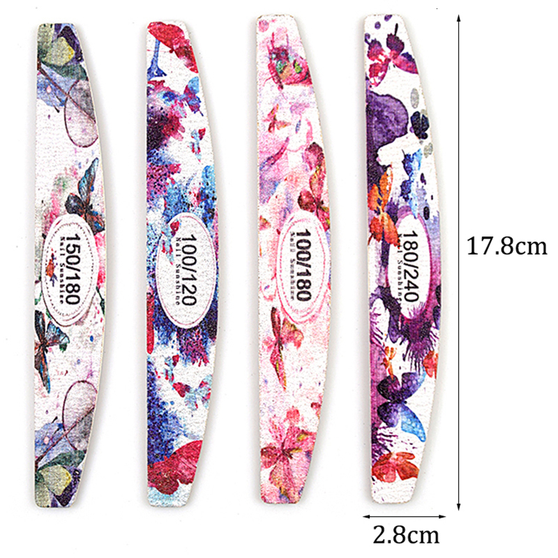 Nail Files 50PcsLot 100120180240 Butterfly Alphabet Sanding Buffer Nails Professionel Wooden Half Moon Sandpaper File Block Polish 230909