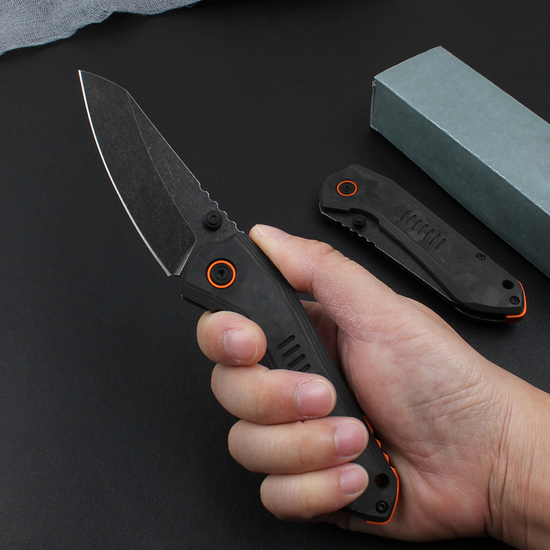 CK6280 Pocket Folding Knife 8Cr13Mov Black Stone Wash Blade Carbon Fiber & Stainless Steel Handle Outdoor Camping Hiking Survival Knives with Retail Box