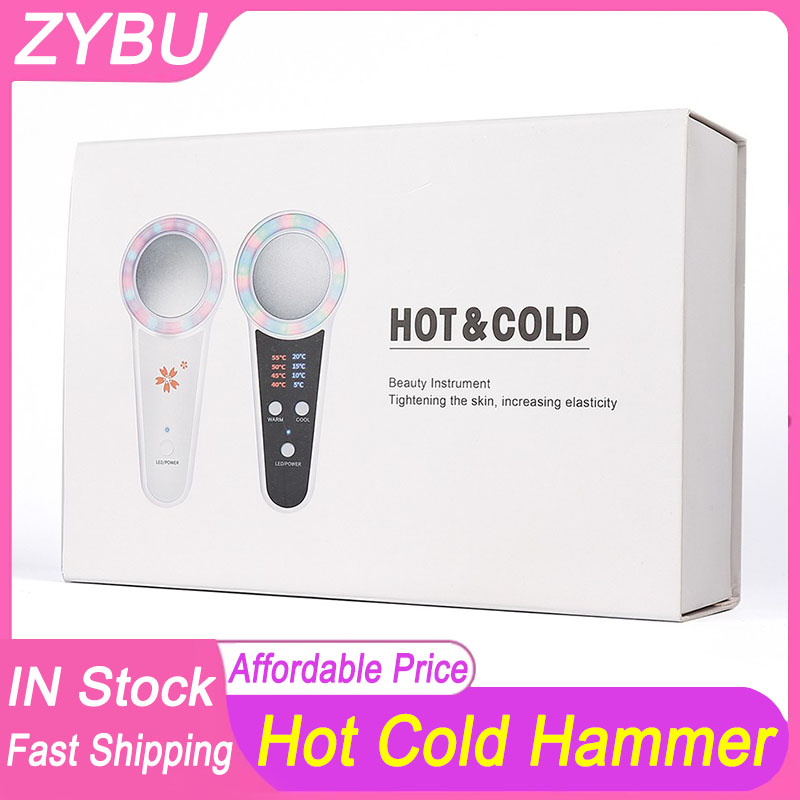 Portable Hot Cold Hammer Cryo Treatment Led Light Photon Facial Therapy Anti Acne Aging Wrinkle Removal Ultrasonic Hammer EMS Massager Beauty Care
