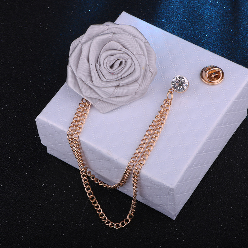 Pins Brooches Korean Bridegroom Wedding Brooches Cloth Art Hand-Made Rose Flower Brooch Lapel Pin Badge Tassel Chain Men's Suit Accessories 23090
