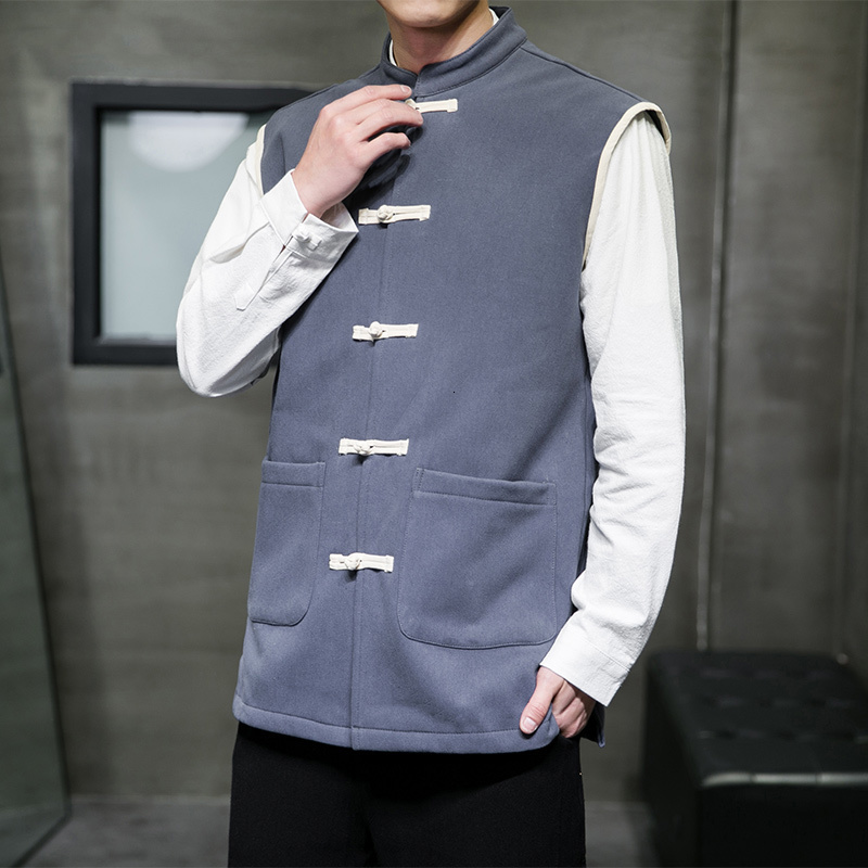 Men's Vests 2023 Tang Suit Male Top Madarin Collar Traditional Chinese Clothing Men Cotton Linen Retro Hanfu Vest 230909