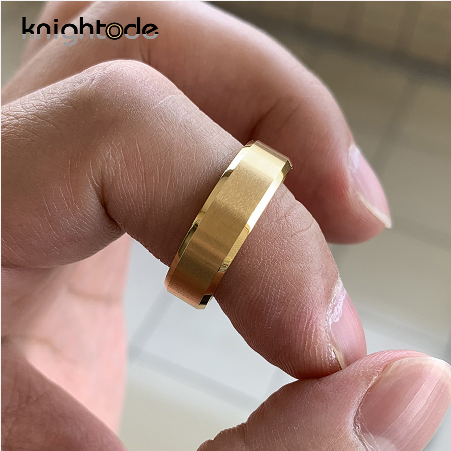 Wedding Rings 6mm 8mm Gold Color Tungsten Carbide Engagement Rings for Men Women Wedding Bands Beveled Edges Matted Finish Comfort Fit 230909