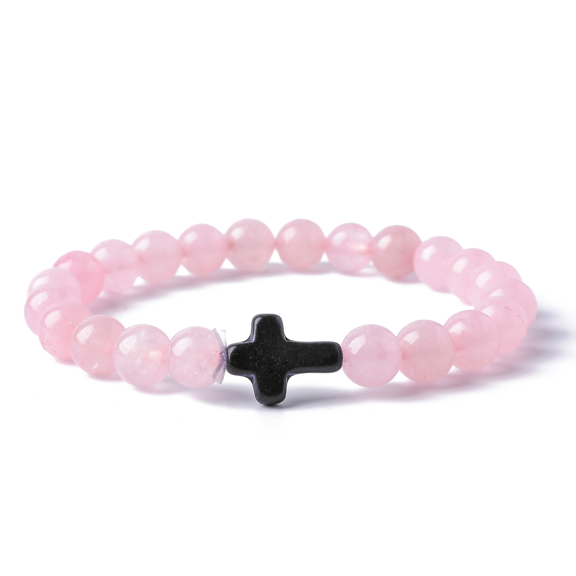Black Lava Stone Turquoise Cross Bracelet Rose Quartz Lapis Malachite bead Bracelet Stretch Jewelry for women men