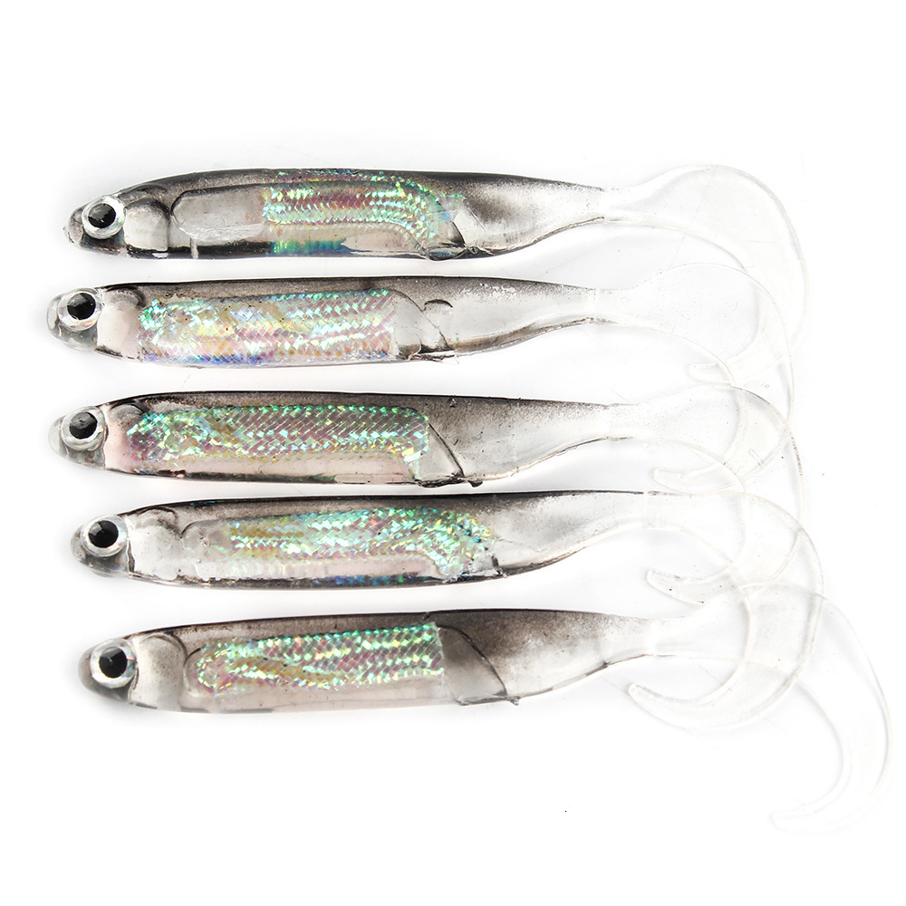 Baits Lures 5Pcslot Fishing Soft Bait 7CM 75CM 17G 23G 27G T Tail fish Rainbow Color Sequin Swing Spinner 230911