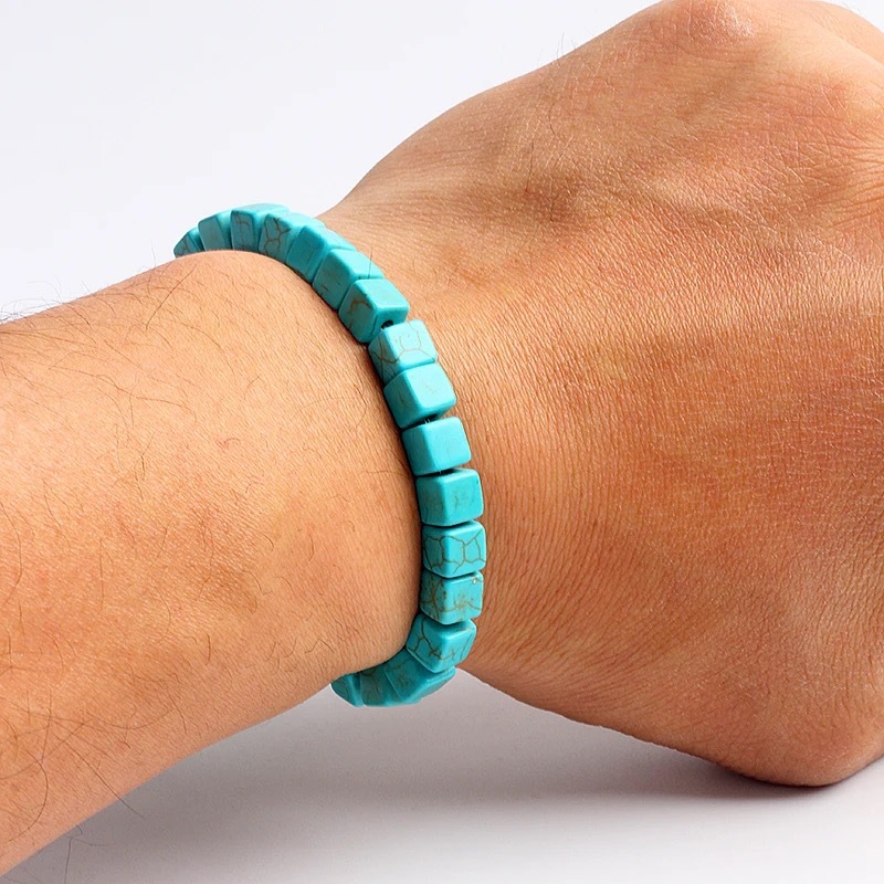 Turquoises Beads Bracelets for Women Reiki Nature Stone Cube Cylinder Irregular Bracelets Healing Healthcare Jewelry