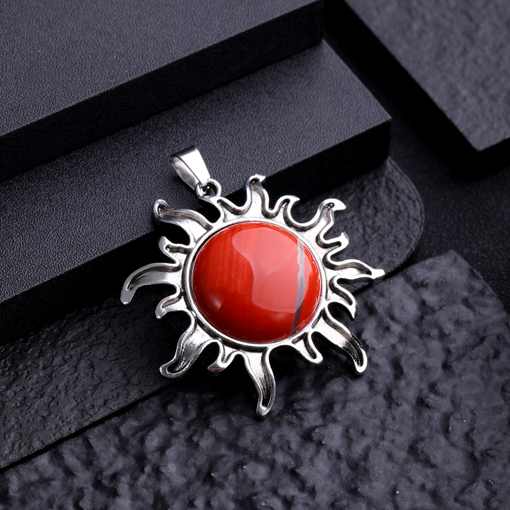 natural stone tiger eye Rose Quartz amethyst alloy Sun flower Pendants charms for jewelry accessories marking necklaces