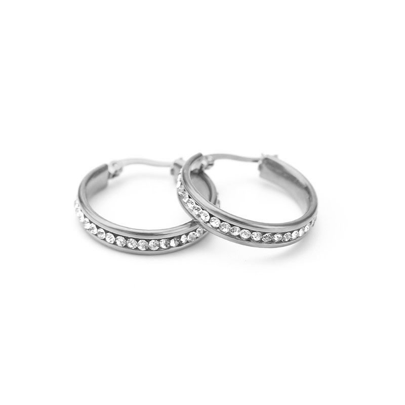 Elegant 18K Real White Gold Crystal Hoop Earrings for Women Rose Gold Plated Austrian Crystal Circle Earrings Popular Quality Width Hoop Clip-on Earri