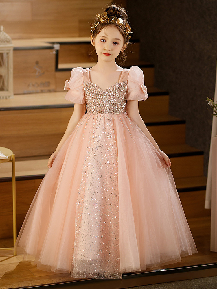 Shiny Pink Flower Girl Dresses Sequined Bling Ruffles Hand Made Flowers Lace Tutu Vintage Little Baby Birthday Gowns Communion Boho Wedding Bridesmaid