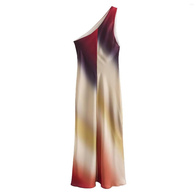 Casual Dresses 2023 Asymmetric Dress Women Satin Tie Dye Midi For Summer Off Shoulder Chic And Elegant Woman Party