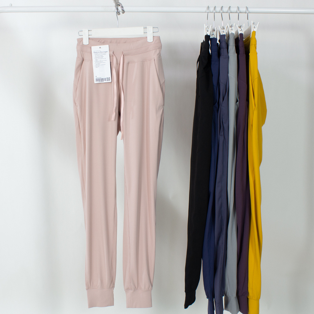 LU Women's Naked Feel Fabric Yoga Workout Sport Joggers Pants Women Waist Drawstring Fitness Running Sweat Trousers With Two Side Pocket Style
