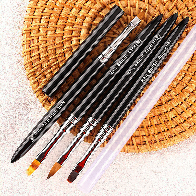 Nail Brushes 1Pc Black Art Paint Professional Potherapy Nails Pen Accessories Decoration Draw Smudge Carve Manicure Tool 230909