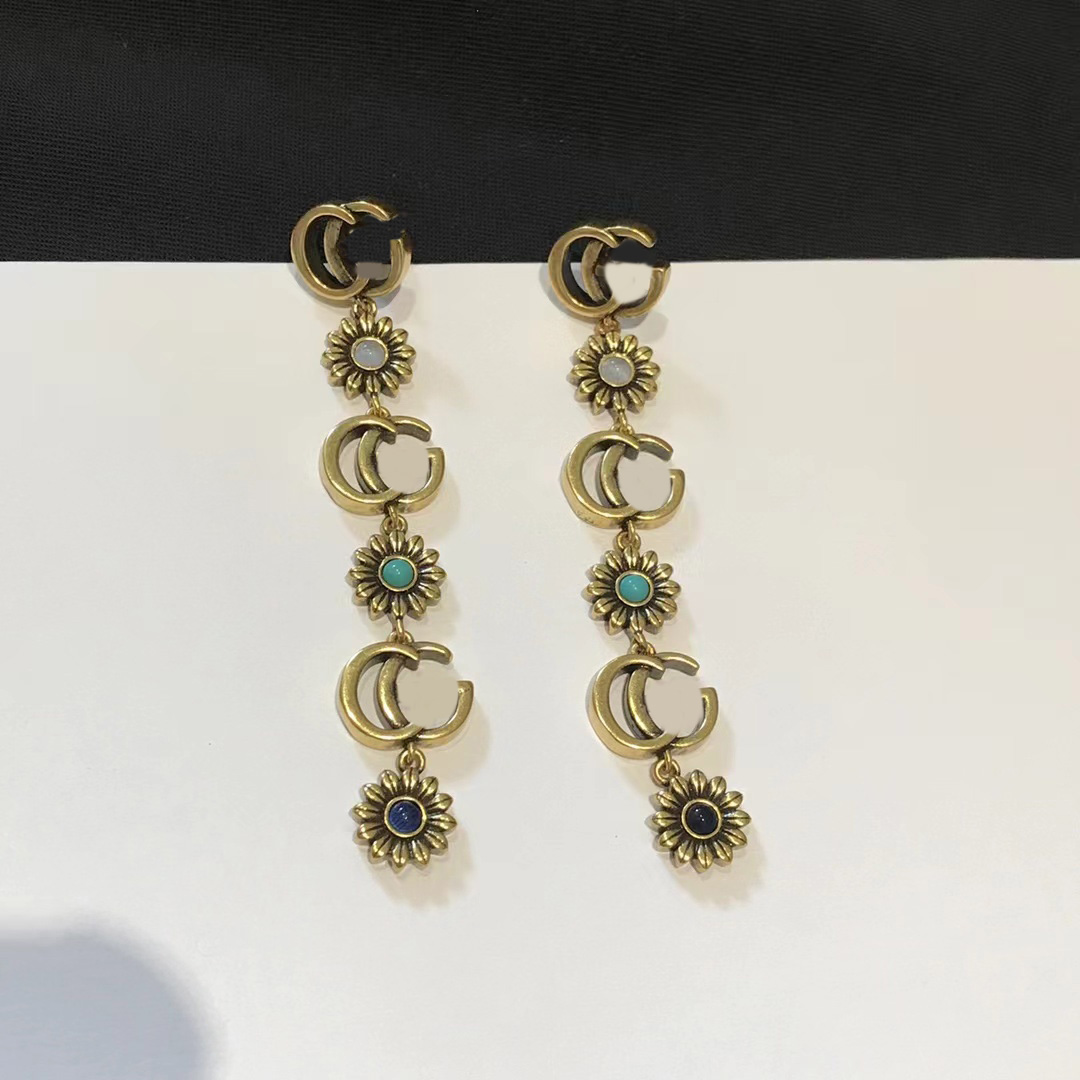 Luxury Designer Fashion Dangle Chandelier Earrings Women's Floral Alphabet Pendant Earring Women's Wedding Engagement Anniversary Gift Jewelry