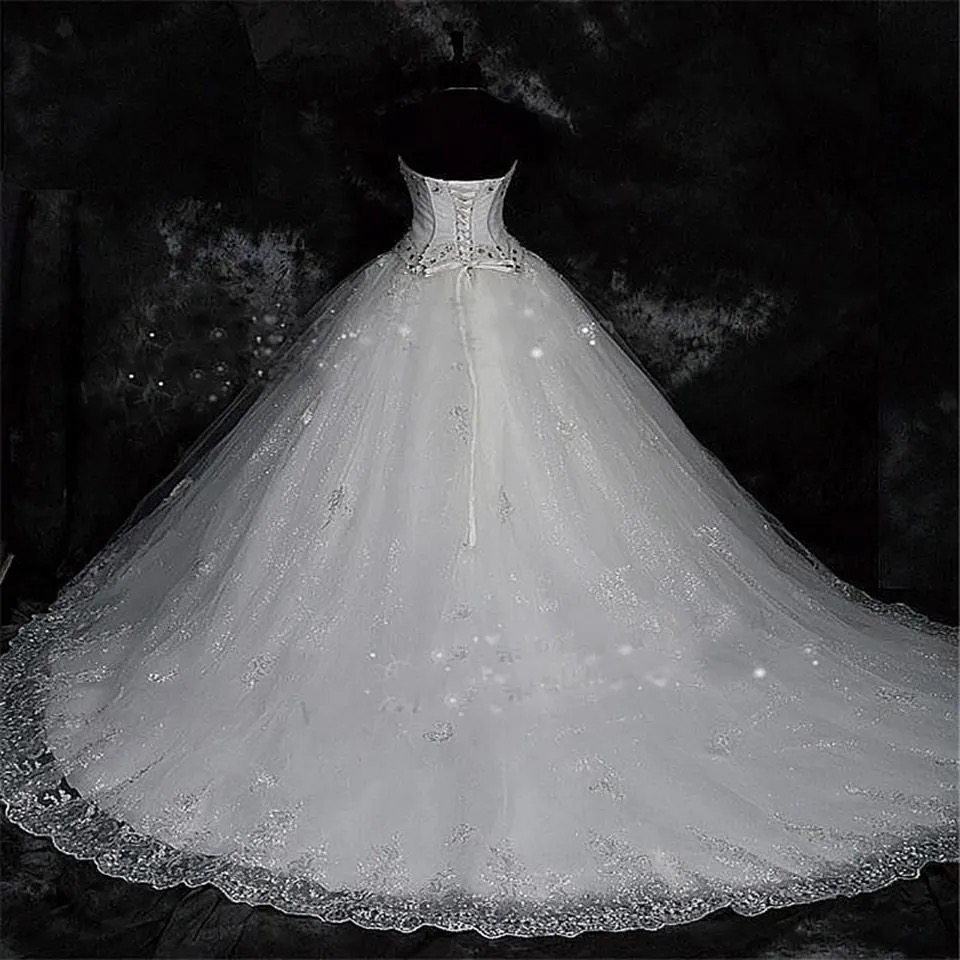 Ball Gown Wedding Dresses White Bridal Gowns Formal New Ivory Custom Plus Size Lace Up Zipper Beaded Applique Tulle Sweetheart Sleeveless Lace