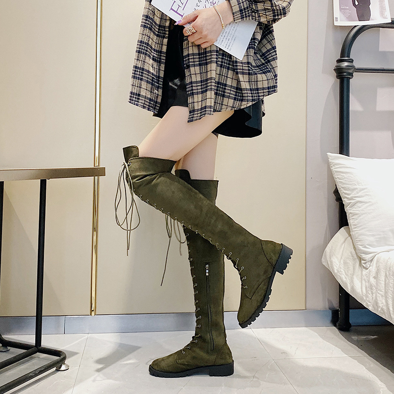 Boot's Boots Low Heels ck Winter Over Knee for Woman 2023 Lace Up Fashion Female Thigh High 230911 1968