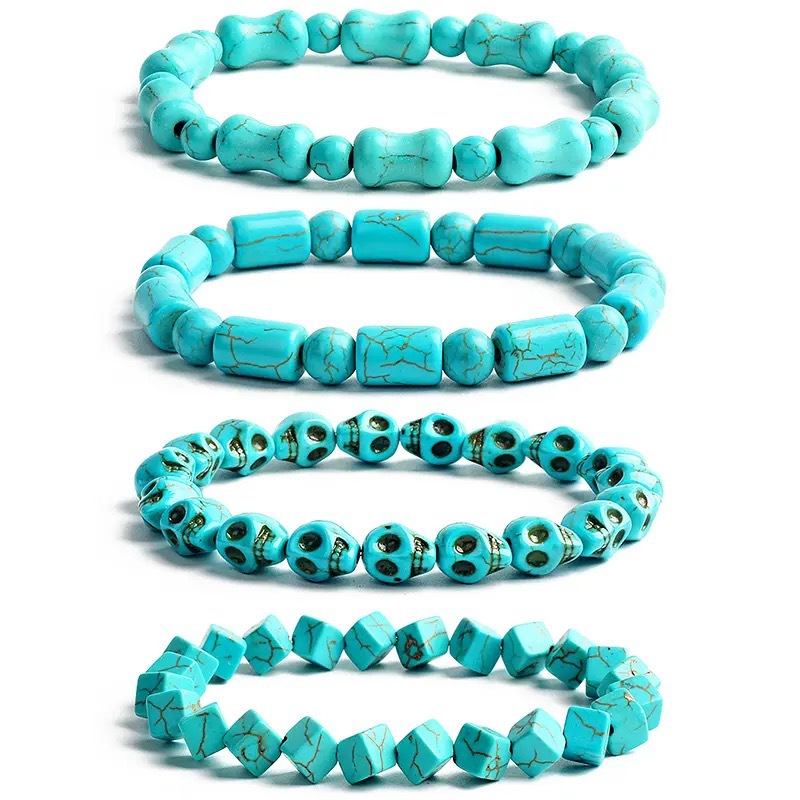 Turquoises Beads Bracelets for Women Reiki Nature Stone Cube Cylinder Irregular Bracelets Healing Healthcare Jewelry