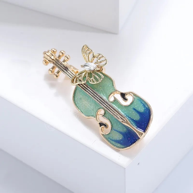 Ladies Elegant Violin Brooch For Women Musical Rhinestone Butterfly Suit Lapel Pins Coat Dress Party Jewelry Gifts