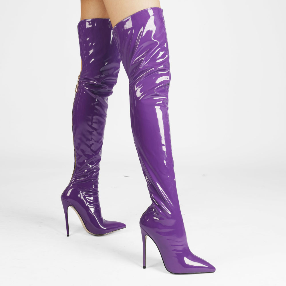 Boots Fashion Patent Leather Women Over Knee Back Zipper Long Ladies Pointed Toe Sexy High Heels Shoes Sapatos Femininos 230911 4