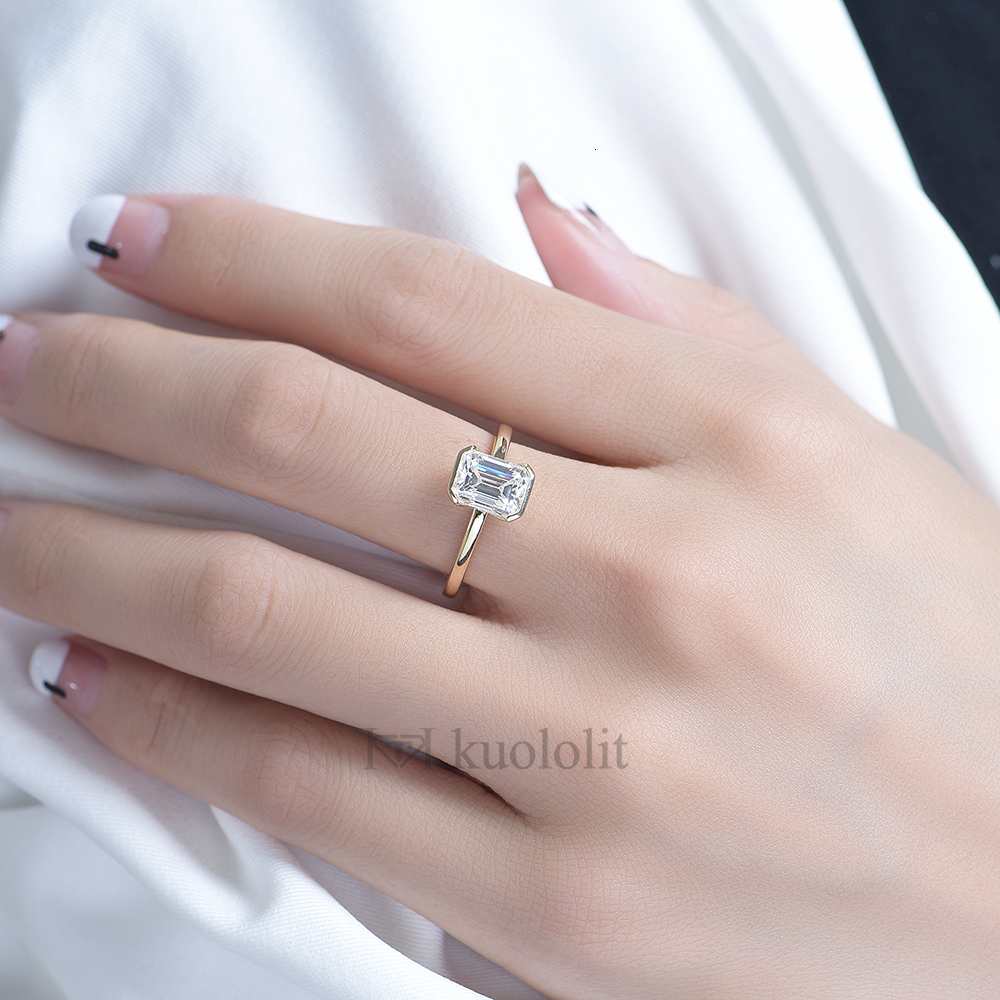 Wedding Rings Kuoit 3CT Emerald Cut Ring for Women Soild 18K 14K Yellow Gold DVVS1 Diamond Engagement Christmas Gifts 230909