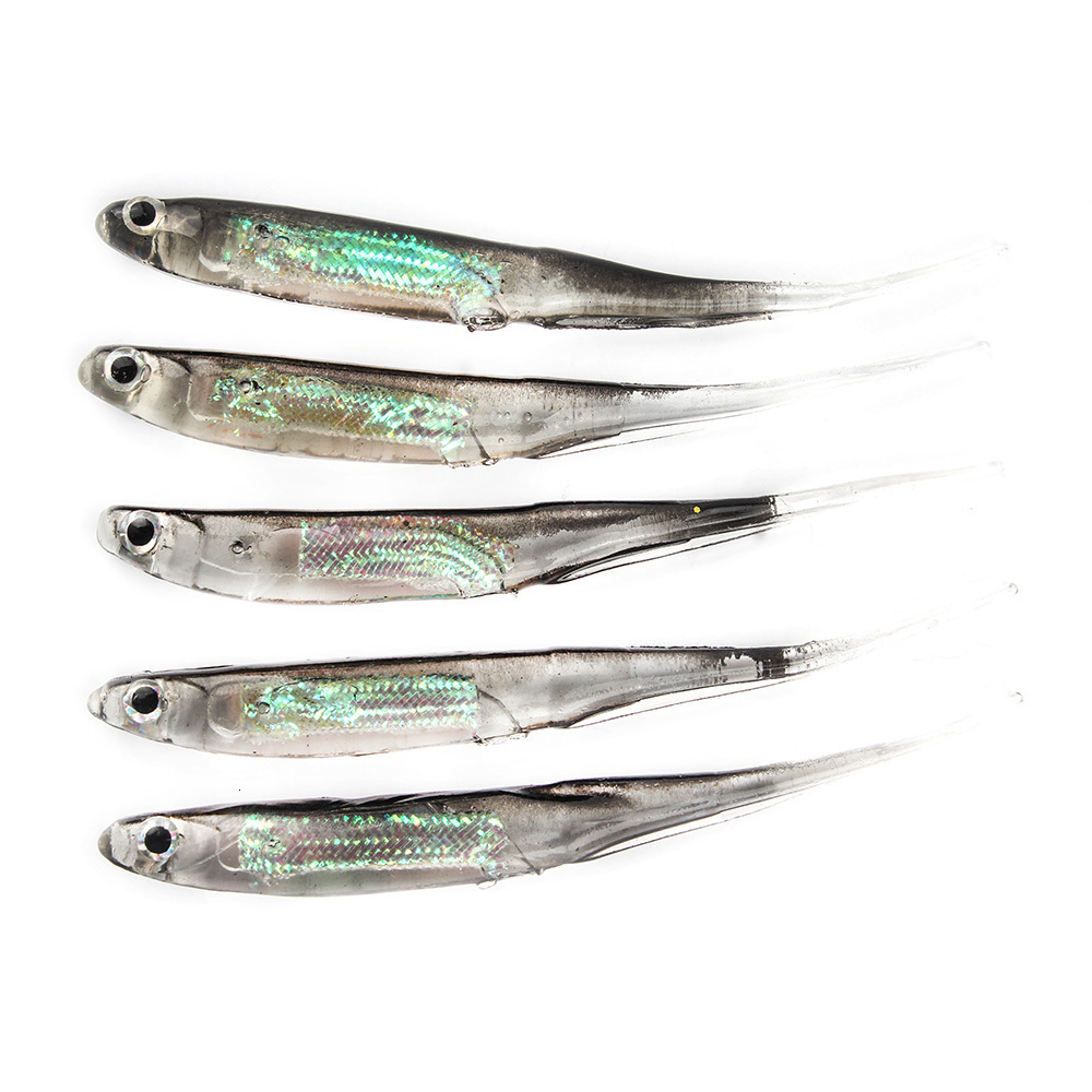 Baits Lures 5Pcslot Fishing Soft Bait 7CM 75CM 17G 23G 27G T Tail fish Rainbow Color Sequin Swing Spinner 230911