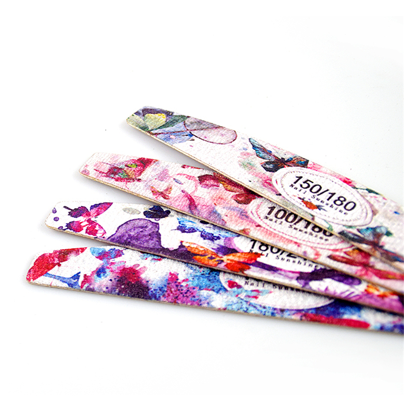Nail Files 50PcsLot 100120180240 Butterfly Alphabet Sanding Buffer Nails Professionel Wooden Half Moon Sandpaper File Block Polish 230909