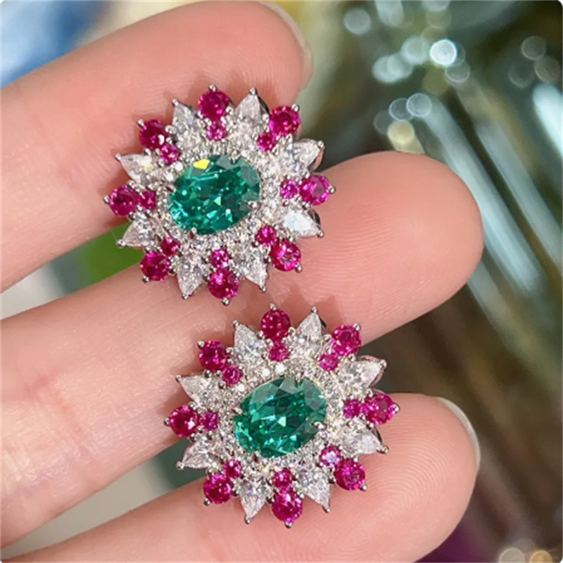 Princess Diana Flower Emerald Stud Earrings 925 Sterling Silver Party Wedding Earrings For Women Bridal Engagement Jewelry Gift