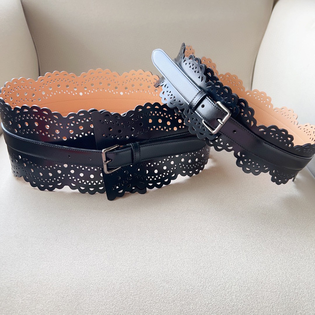 Ceinture femme mode sculpture fleur ajourée largeur réglable 7 cm 12 cm banquet décor accessoire robe cuir véritable créateur qualité supérieure