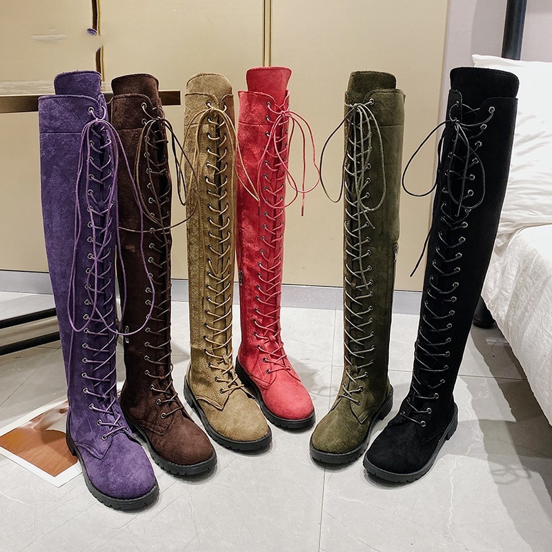 Boot's Boots Low Heels ck Winter Over Knee for Woman 2023 Lace Up Fashion Female Thigh High 230911 1968