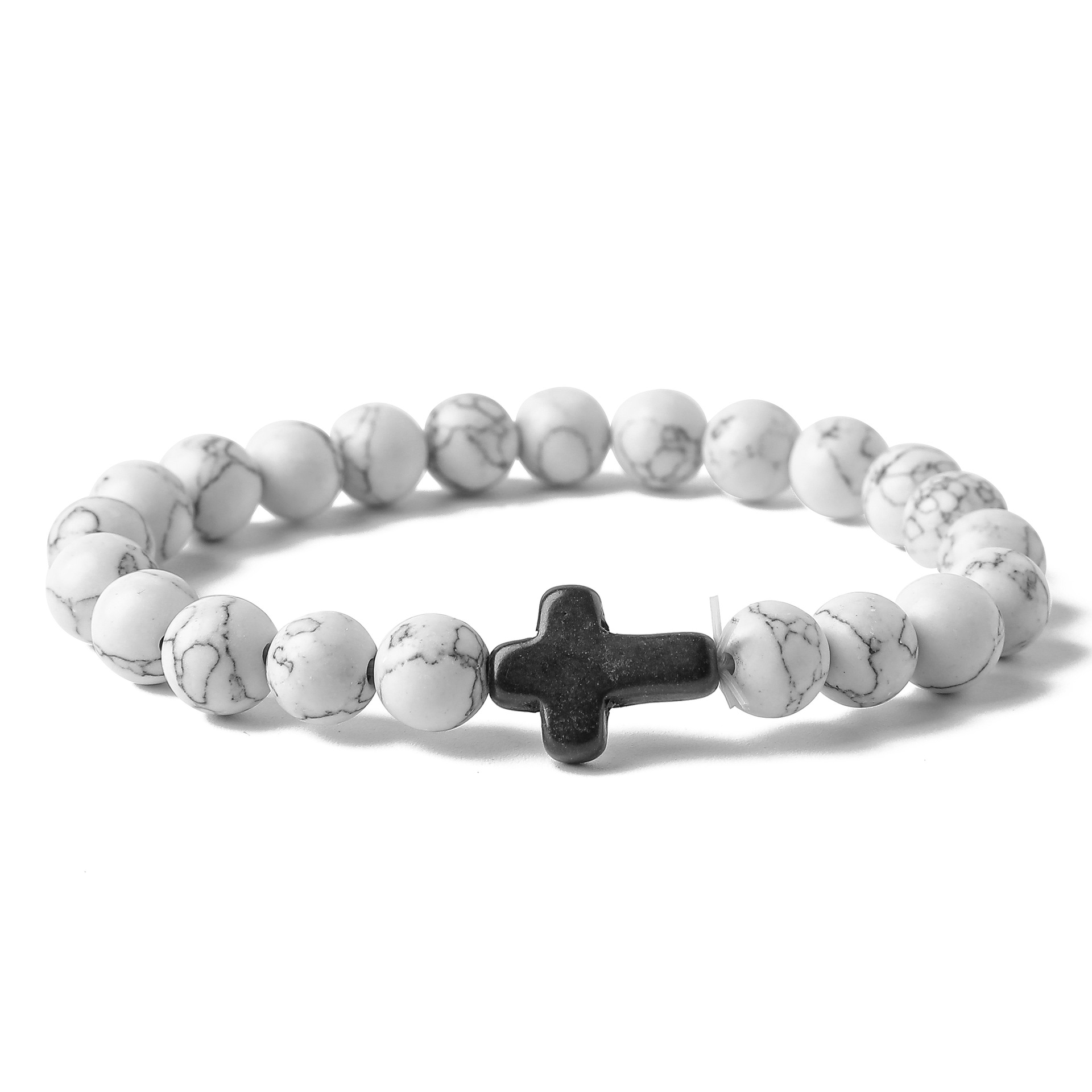 Black Lava Stone Turquoise Cross Bracelet Rose Quartz Lapis Malachite bead Bracelet Stretch Jewelry for women men