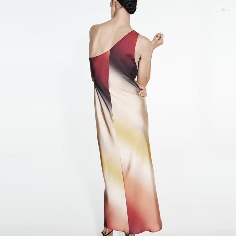 Casual Dresses 2023 Asymmetric Dress Women Satin Tie Dye Midi For Summer Off Shoulder Chic And Elegant Woman Party