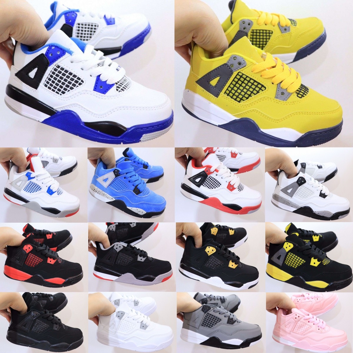 4 kids shoes designer 4s baby basketball sneakers youth toddler boys black cat shoe kid running trainers Bred Children Girls Fire Red Thunder White Cement eur 22-35