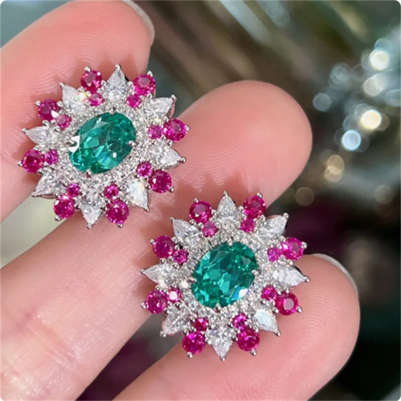Princess Diana Flower Emerald Stud Earrings 925 Sterling Silver Party Wedding Earrings For Women Bridal Engagement Jewelry Gift