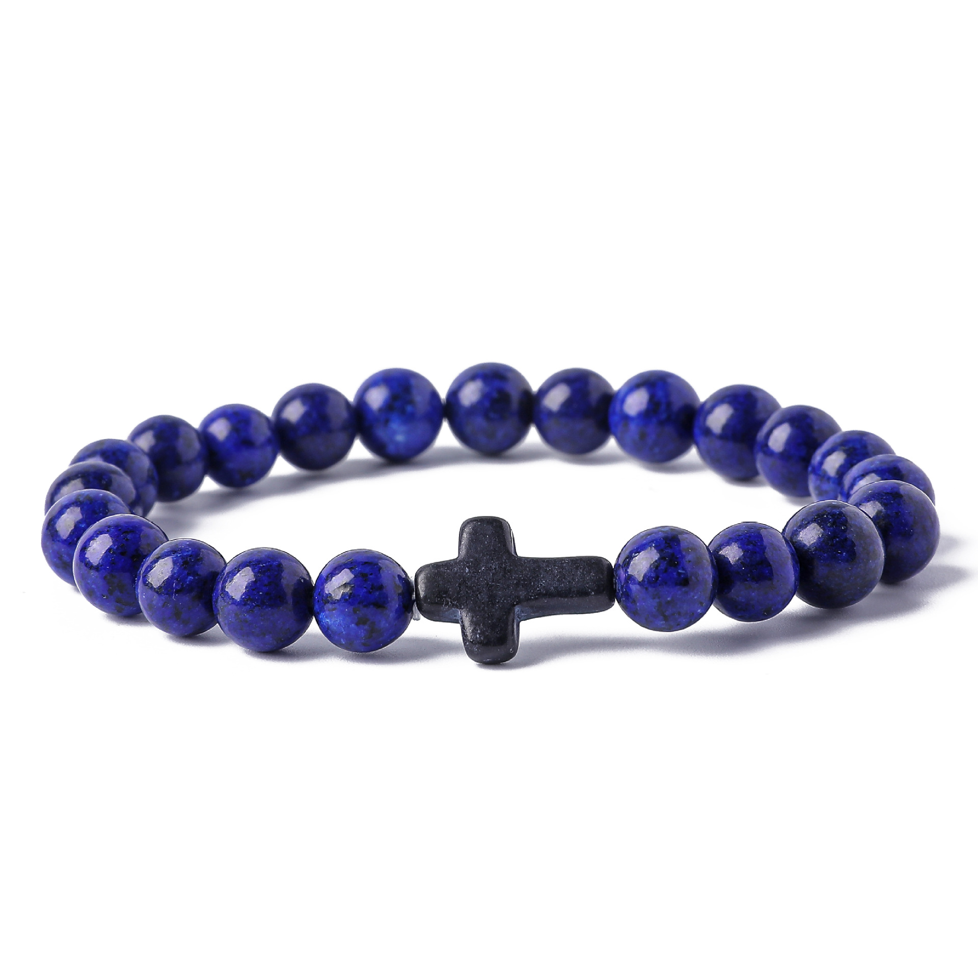 Black Lava Stone Turquoise Cross Bracelet Rose Quartz Lapis Malachite bead Bracelet Stretch Jewelry for women men
