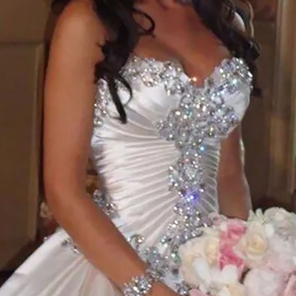 Ball Gown Wedding Dresses White Bridal Gowns Formal New Ivory Custom Plus Size Lace Up Zipper Beaded Applique Pleat Sweetheart Sleeveless Crystal Sati