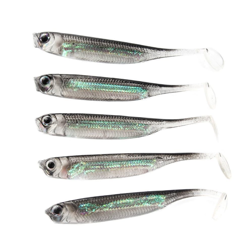 Baits Lures 5Pcslot Fishing Soft Bait 7CM 75CM 17G 23G 27G T Tail fish Rainbow Color Sequin Swing Spinner 230911