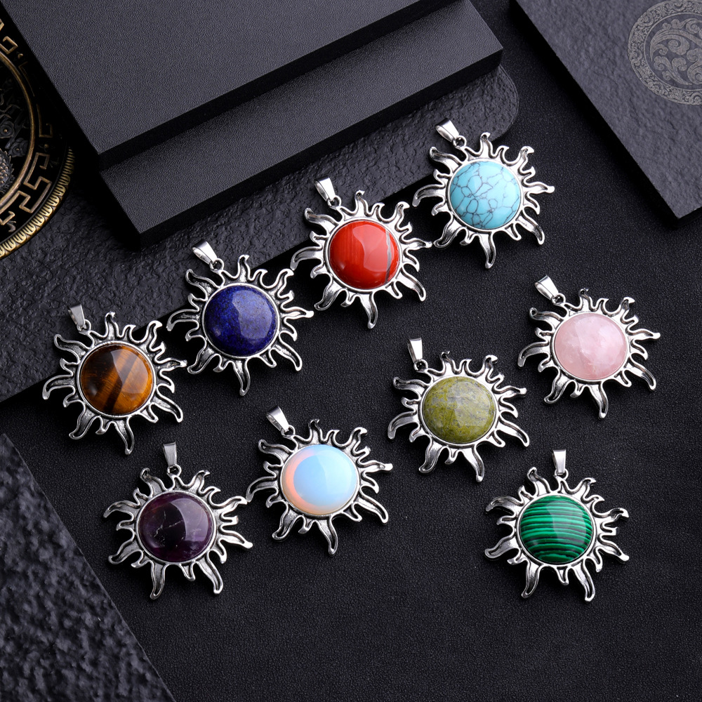 natural stone tiger eye Rose Quartz amethyst alloy Sun flower Pendants charms for jewelry accessories marking necklaces