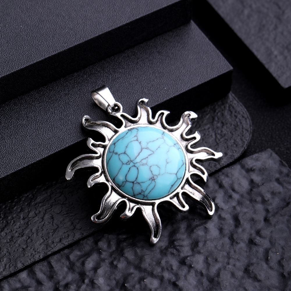 natural stone tiger eye Rose Quartz amethyst alloy Sun flower Pendants charms for jewelry accessories marking necklaces