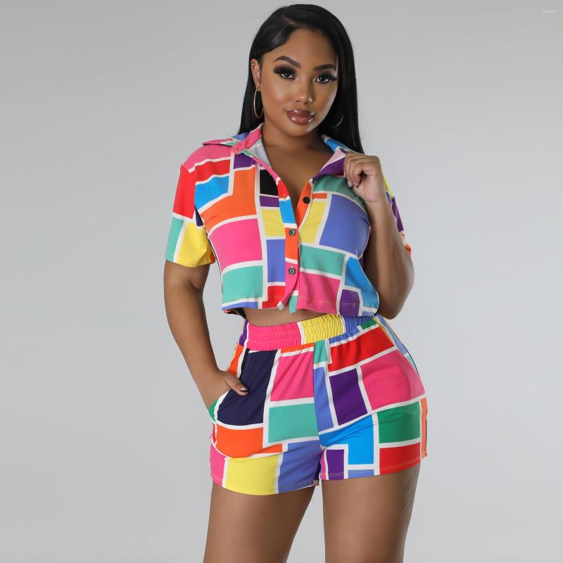 Women S Tracuits Summer Printed Piece Outfit Casual Button Down Shirt Top Shorts With Pocket Suits Two Set Tracuit
