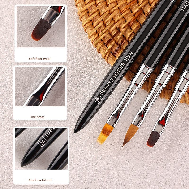 Nail Brushes 1Pc Black Art Paint Professional Potherapy Nails Pen Accessories Decoration Draw Smudge Carve Manicure Tool 230909