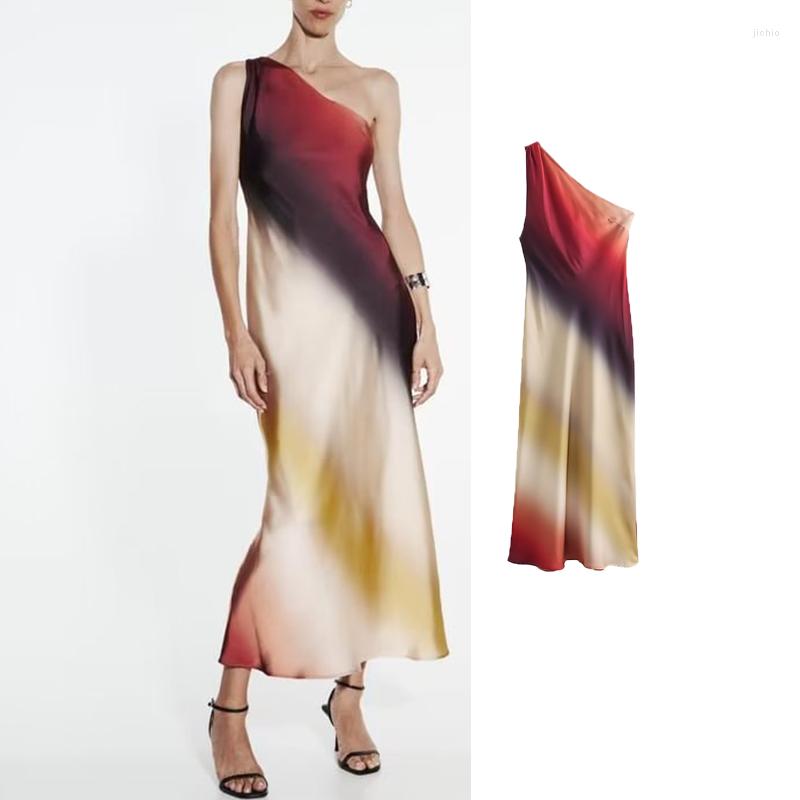 Casual Dresses 2023 Asymmetric Dress Women Satin Tie Dye Midi For Summer Off Shoulder Chic And Elegant Woman Party